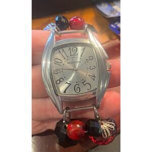 Women's40mm silver Tone Narmi Watch with Large Stretch Beaded Band